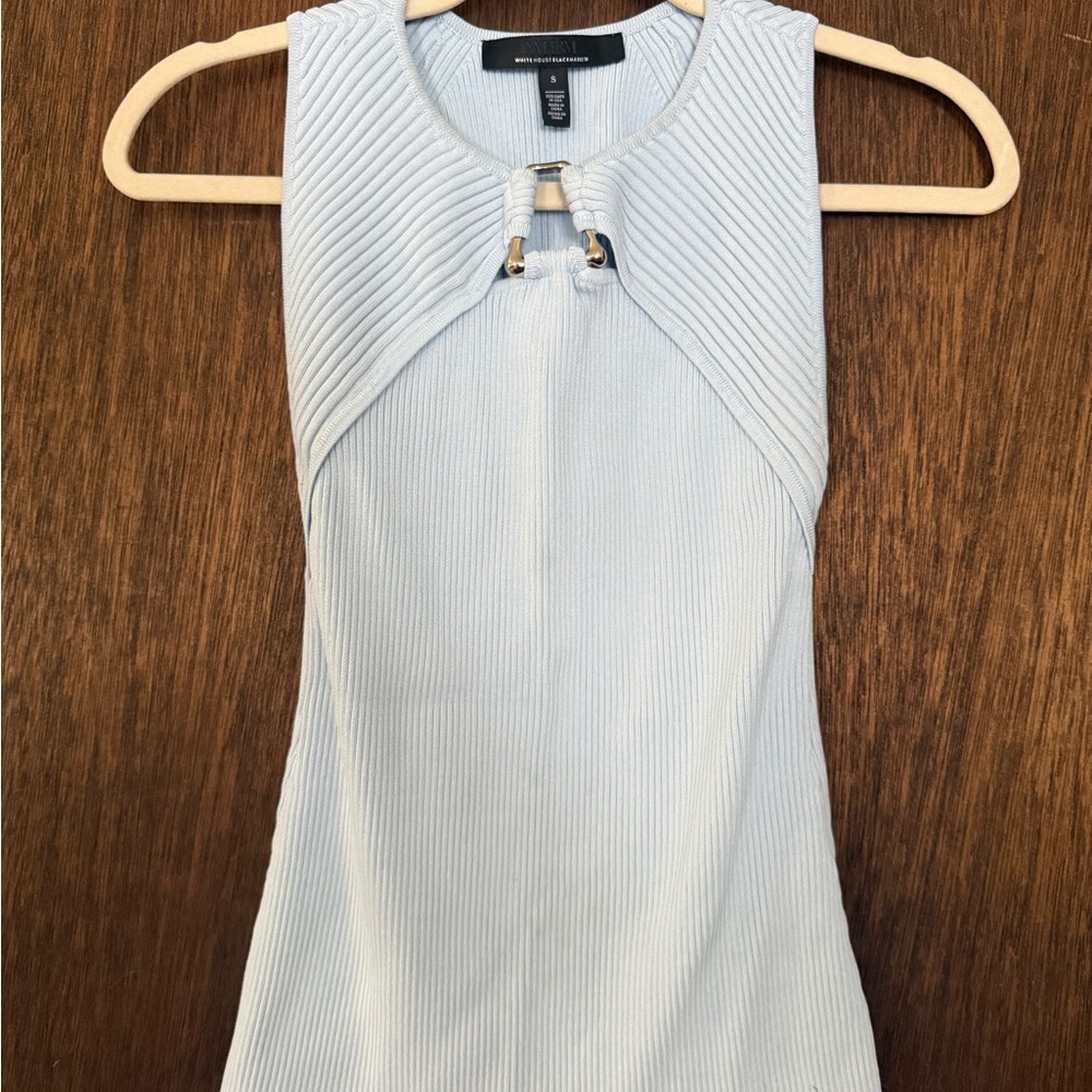 White House Black Market |  Light Blue Ribbed Tank Top w/Embellishment